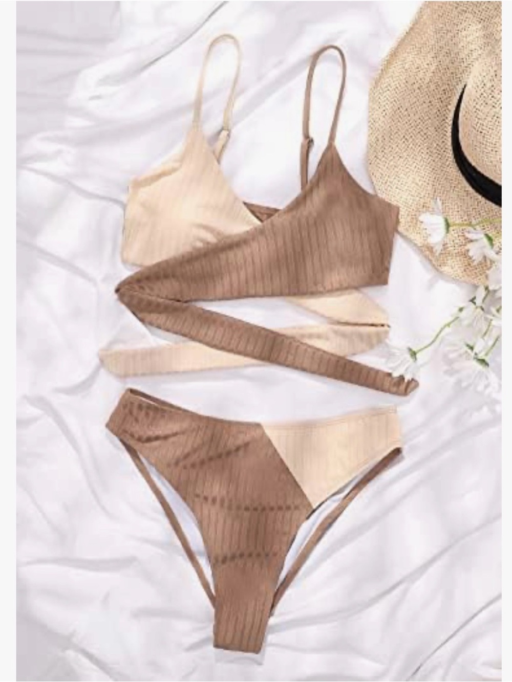 Color Block Ribbed Wrap Bikini Set - Picture 3 of 6